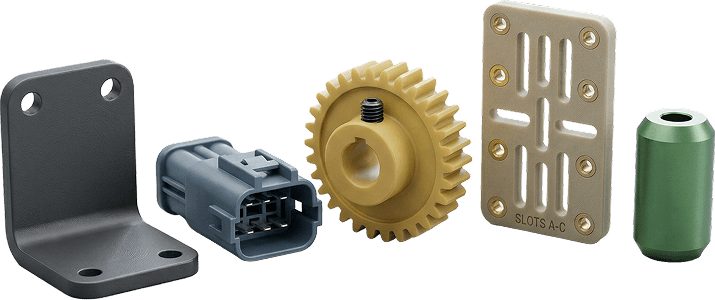 Engineering parts including bracket, connector, gear, plate and insert