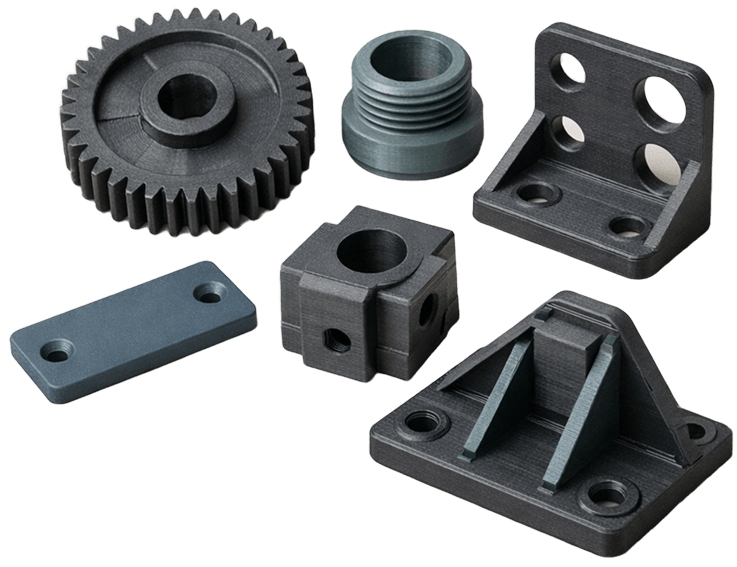 Colorful 3D printed industrial parts and prototypes